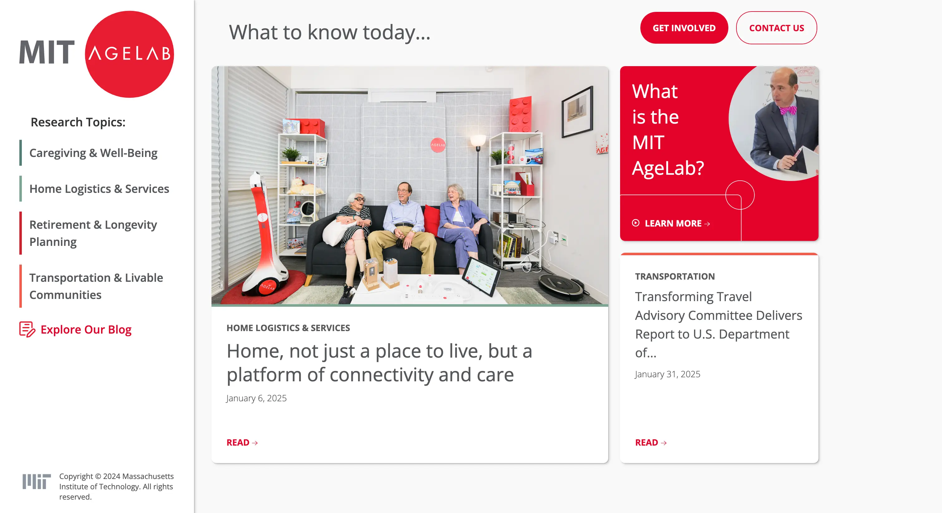 The landing page of the MIT age lab site.