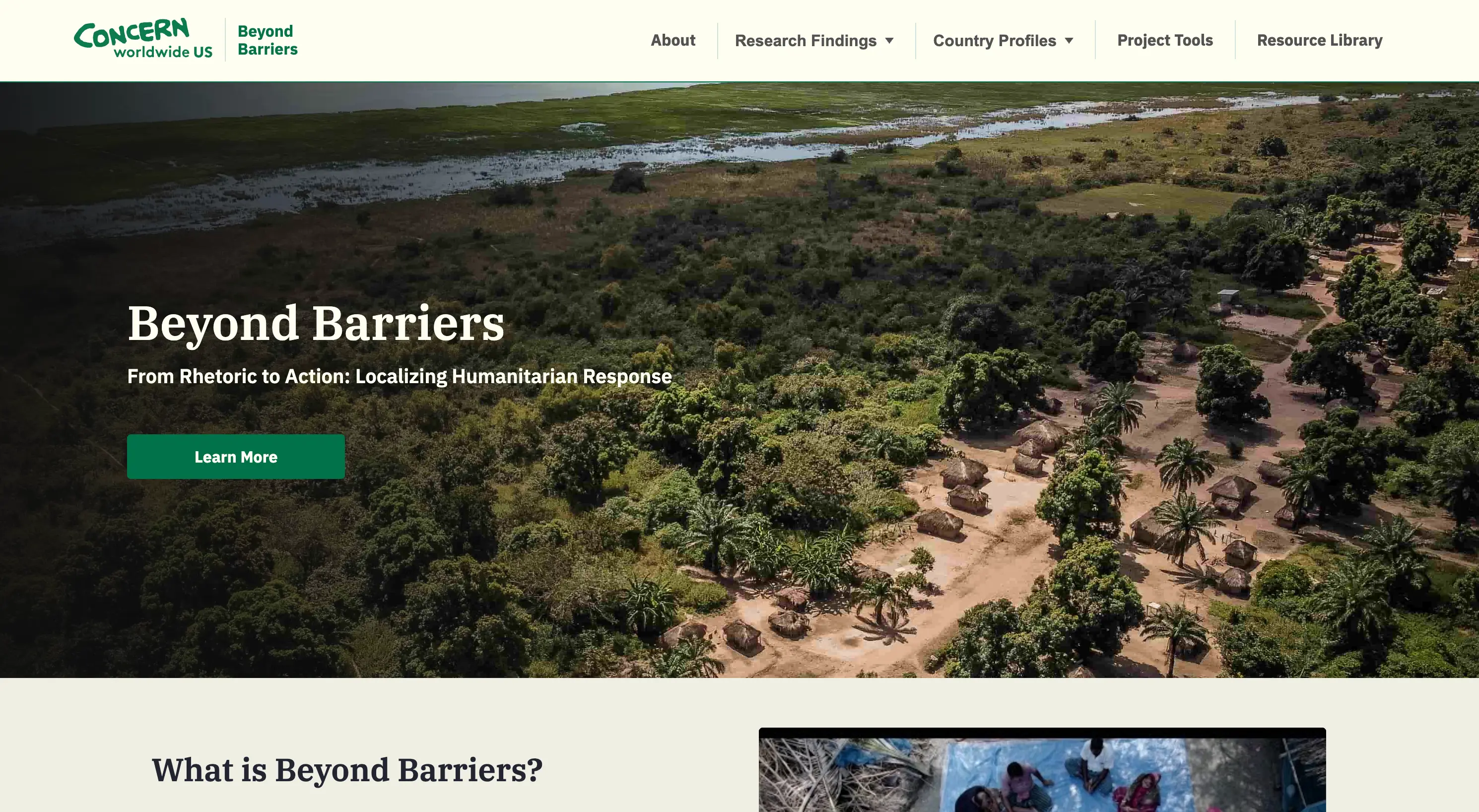 The landing page of the Beyond Barriers website.