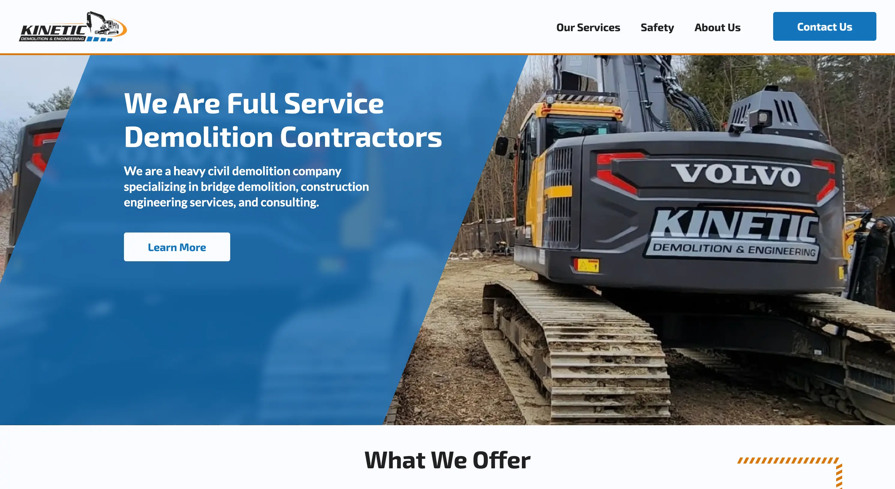 The landing page of the Kinetic Demolition website.